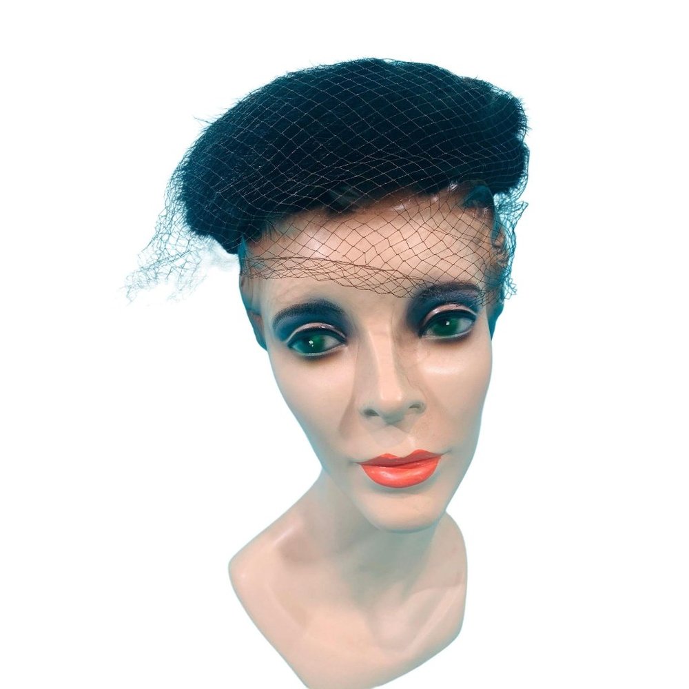 Vintage 1950s Fur Hat Brown Circle Veiled Cap